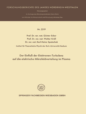 cover image of Der Einfluß der Elektronen-Turbulenz auf die elektrische Mikrofeldverteilung im Plasma